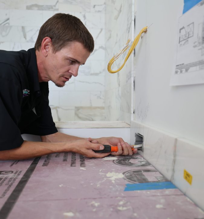 Mabry employee completing new construction wiring