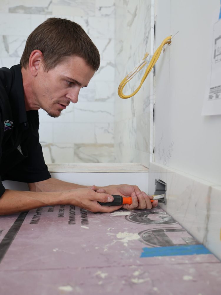 Mabry employee completing new construction wiring